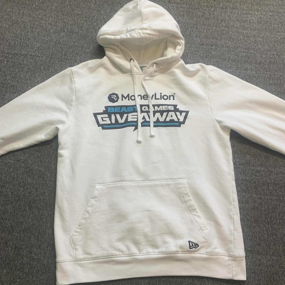 New Era Mr. Beast MoneyLion Beast Games Giveaway Hoodie Mens Size Medium White - Picture 1 of 7
